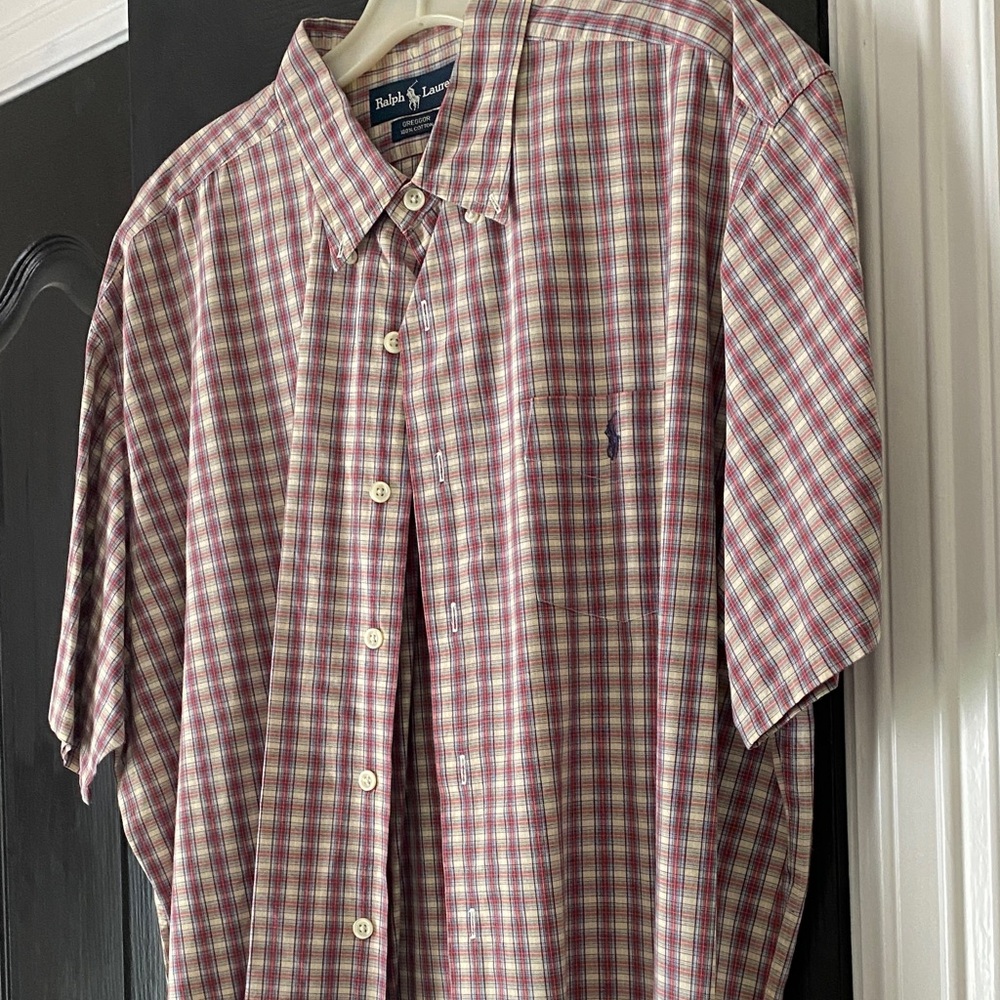 Ralph Lauren Men's Checkered Shirt - Red and Cream